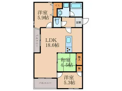 ニューガイアソラーレ葛原(3LDK/3階)の間取り写真