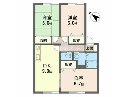 ヴィクトワール花岡 III(3DK/2階)の間取り写真