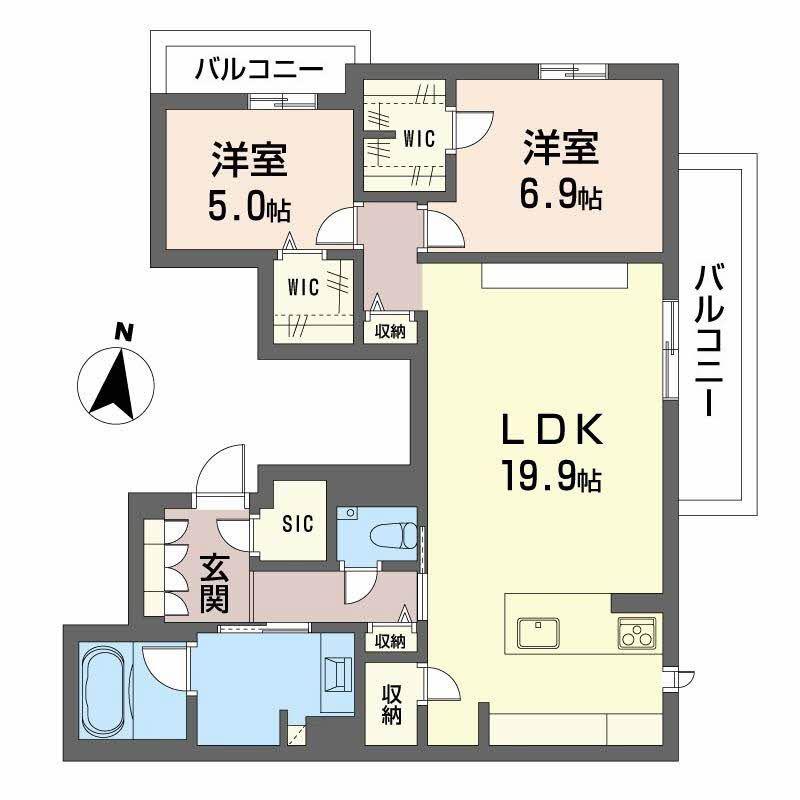 RIO BREZZA 芦屋(2LDK/2階)の間取り写真