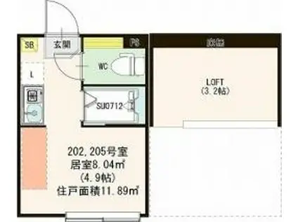 ハーモにテラス向島II(ワンルーム/2階)の間取り写真