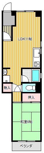水武ビル(1LDK/6階)の間取り写真