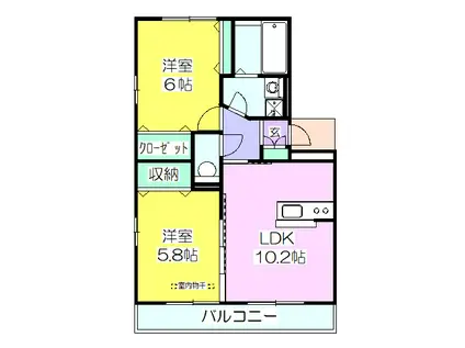 ウインザー大槻 B棟(2LDK/3階)の間取り写真