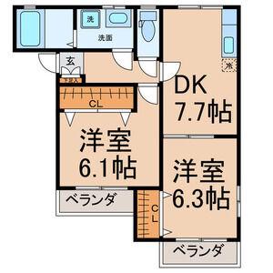 メゾン椿2(2DK/2階)の間取り写真