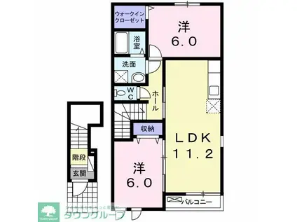 ヒル サイドII(2LDK/2階)の間取り写真