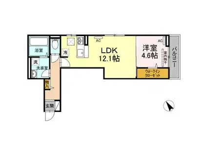 ベルシャンブル橋本町(1LDK/1階)の間取り写真
