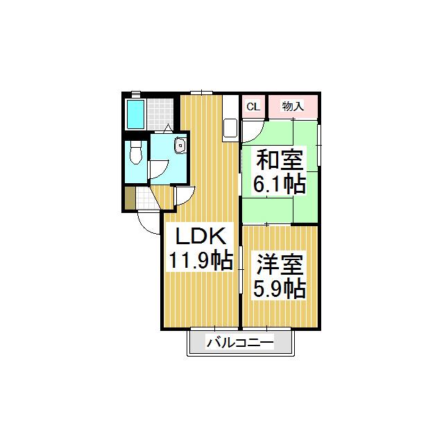 フォーレスチェリーヒルズ3番館(2LDK/2階)の間取り写真