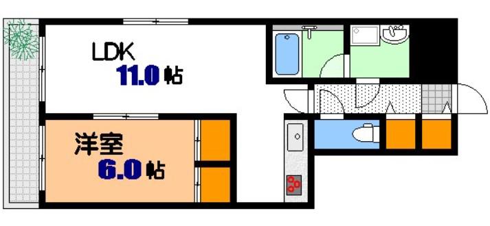 ライオンズマンション銀山町(1LDK/6階)の間取り写真