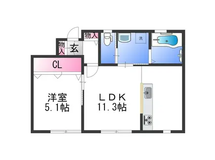 グランロー(1LDK/1階)の間取り写真