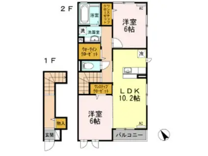 プリムヴェール(2LDK/2階)の間取り写真