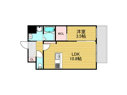 ALIVIS三国本町(1LDK/2階)の間取り写真