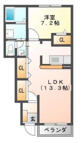 ノースフィールド(1LDK/1階)の間取り写真