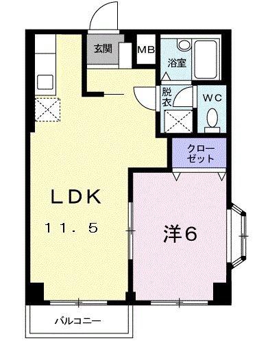 シャローム(1LDK/2階)の間取り写真