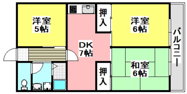 グリーンヒルパートI(3DK/2階)の間取り写真