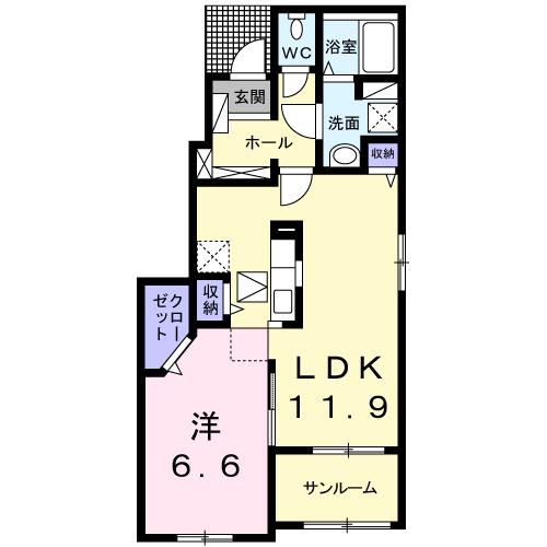 マ・メゾン柞原III(1LDK/1階)の間取り写真