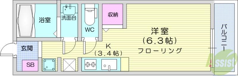 M.CREST(ワンルーム/2階)の間取り写真
