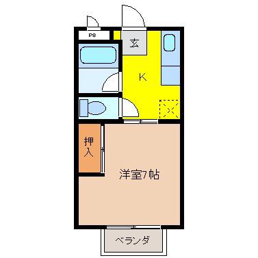 パインフィールド3号(1K/2階)の間取り写真