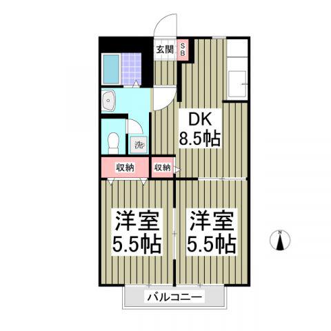 ピーノヴェントC(2DK/2階)の間取り写真