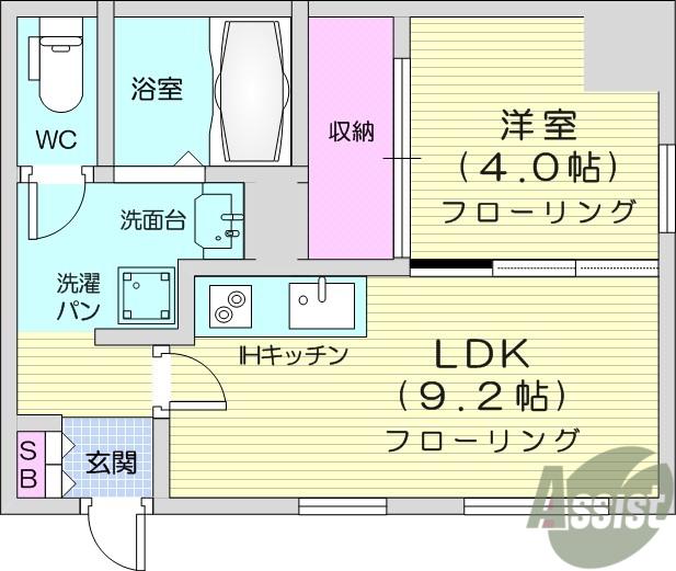 アリオール一番町(1LDK/5階)の間取り写真