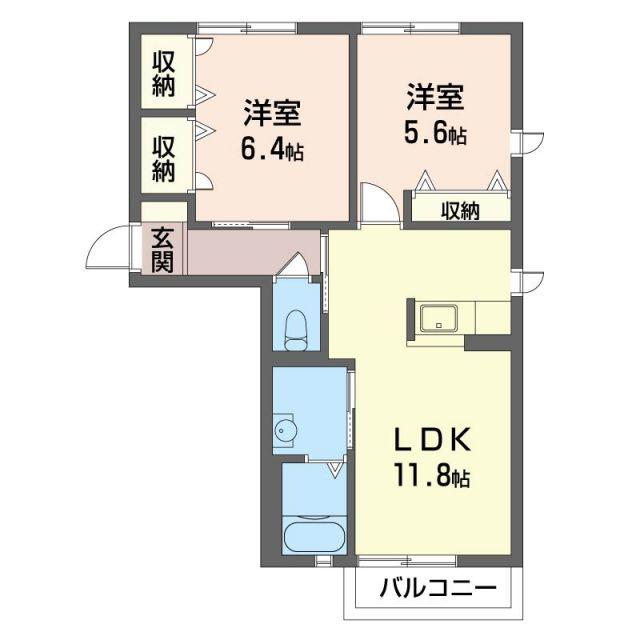 グラン・フォンテーヌA(2LDK/2階)の間取り写真