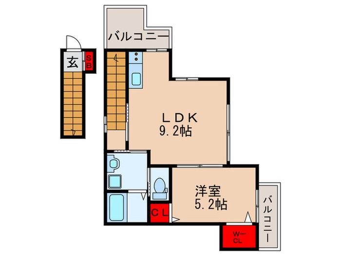 テラスハウス東淡路(1LDK/2階)の間取り写真