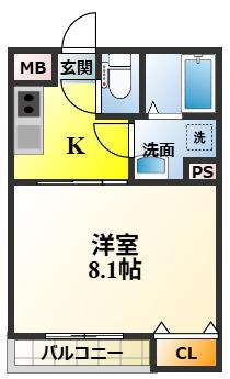 フィアスコート松之浜II(1K/1階)の間取り写真