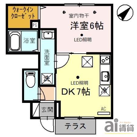 ブルーデイジー(1DK/1階)の間取り写真