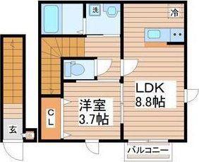 BAGUS旭ヶ丘II(1LDK/2階)の間取り写真