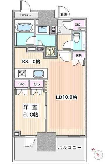 ブランズタワー豊洲(1LDK/45階)の間取り写真