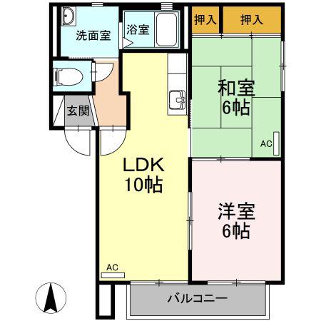バリュージュ片西(2LDK/2階)の間取り写真