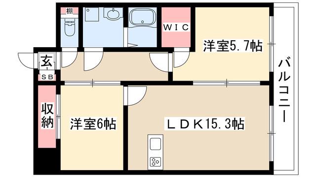 GRANDUKE丸田町(2LDK/6階)の間取り写真