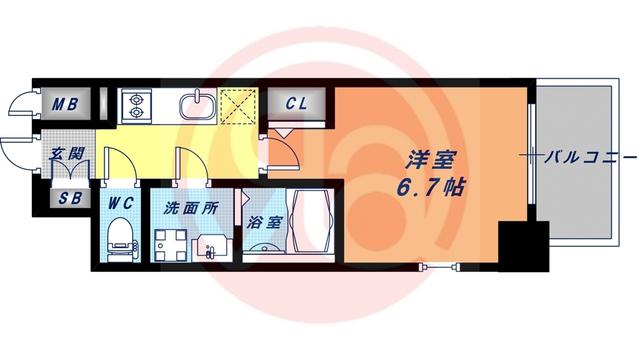 エスリード大阪上本町グリーズ(1K/15階)の間取り写真