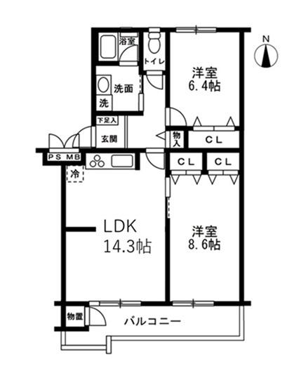 前田ハイツ13号棟(2LDK/3階)の間取り写真
