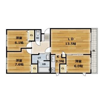 オーエスヒルズ湯川(3LDK/1階)の間取り写真
