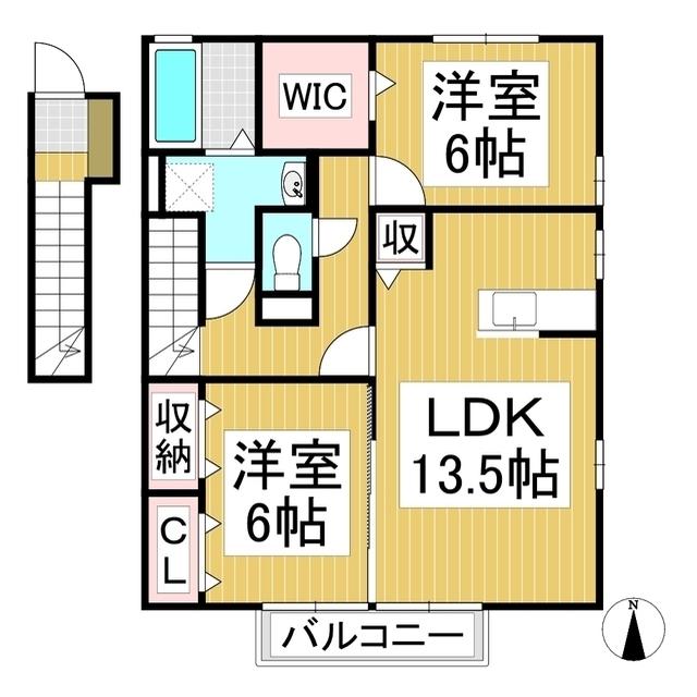 アンシャンテD(2LDK/2階)の間取り写真