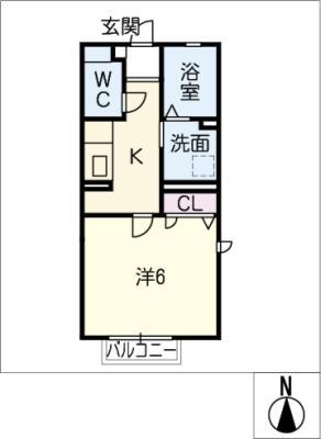 ウィズハイム鹿山(1K/2階)の間取り写真