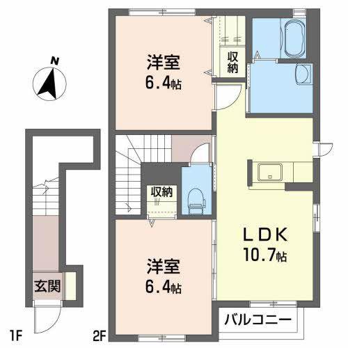 マルモーレ B(2LDK/2階)の間取り写真