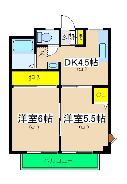 ドエルアルス神大寺II(2DK/2階)の間取り写真