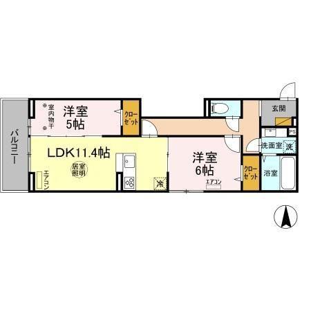 NOBLE FERROA棟(2LDK/3階)の間取り写真