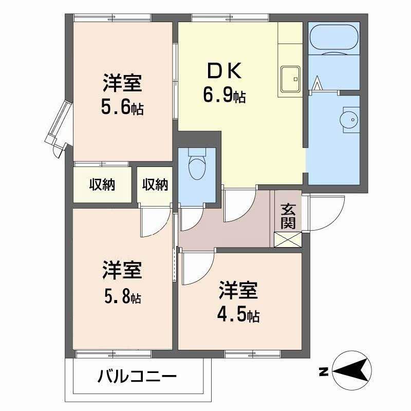 JAハイツ白浜(3DK/2階)の間取り写真