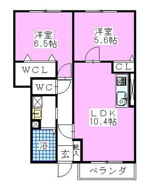 ウィステリアIII(2LDK/1階)の間取り写真
