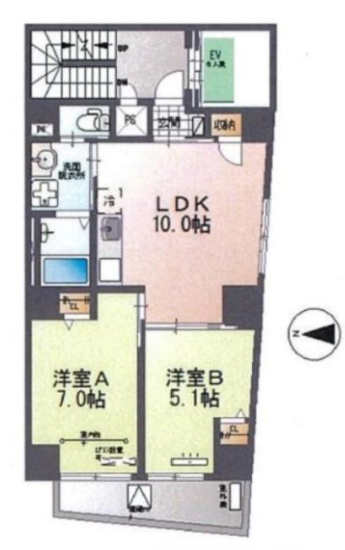 カーサグランデ日本橋小網町(2LDK/7階)の間取り写真