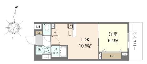 ウエサカ ステューディオ(1LDK/3階)の間取り写真