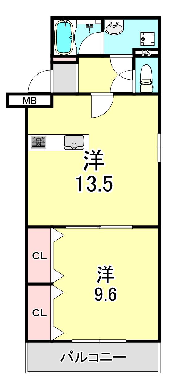 ソレイエール(1LDK/2階)の間取り写真