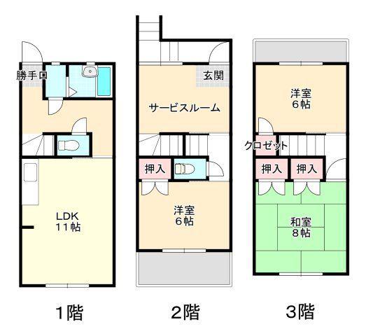 テラスハウス上浜 8(3SLDK/1階)の間取り写真