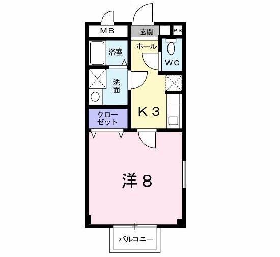 シャトー長尾(1K/1階)の間取り写真