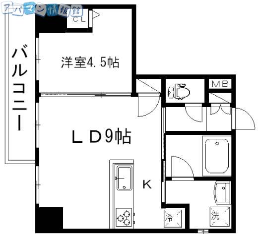 BUENA万代1丁目(1LDK/9階)の間取り写真