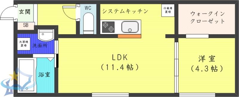 PECHE山鼻D(1LDK/3階)の間取り写真