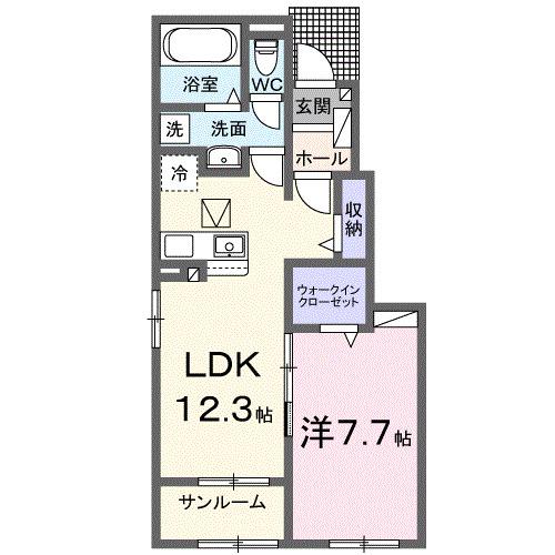 プリマヴェールII(1LDK/1階)の間取り写真