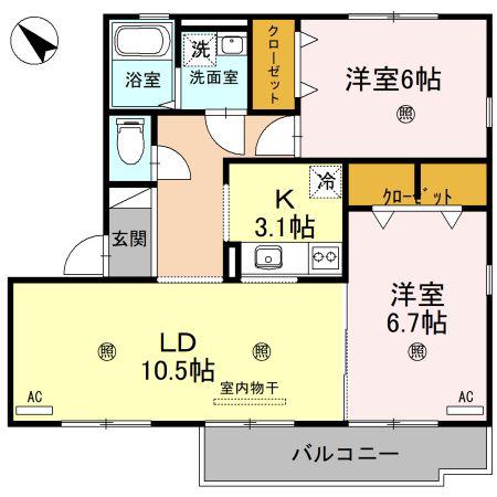 夢咲きの里 E棟(2LDK/2階)の間取り写真