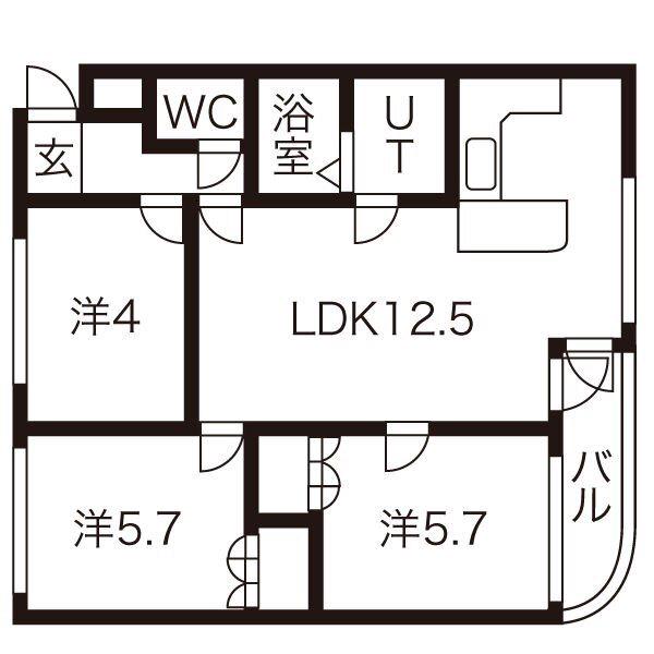 ドルチェ旭ヶ丘(3LDK/1階)の間取り写真
